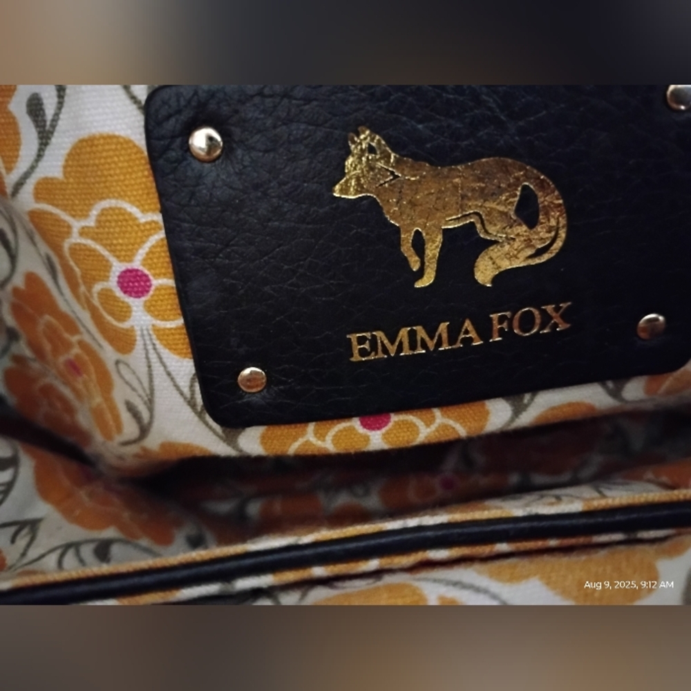 Emma Fox Black Leather Shoulder Bag Turn Lock (13"H×15"W) - Picture 3 of 16